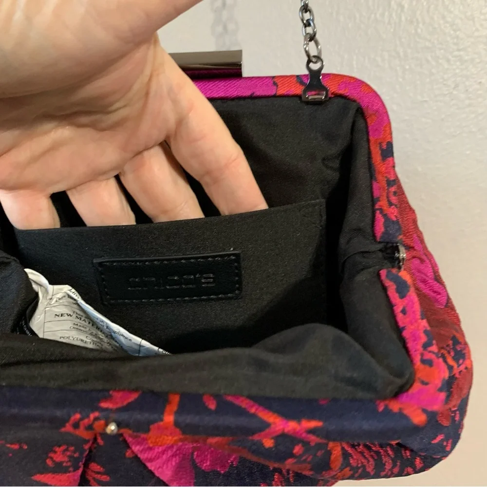 Chico’s brocade navy purple, red, and fuscia pleated‎ shoulder evening bag. - Picture 12 of 12